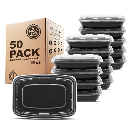 Meal Prep Containers [50 Pack] 1 Compartment Food Storage Containers with Lids (16OZ_50PK)