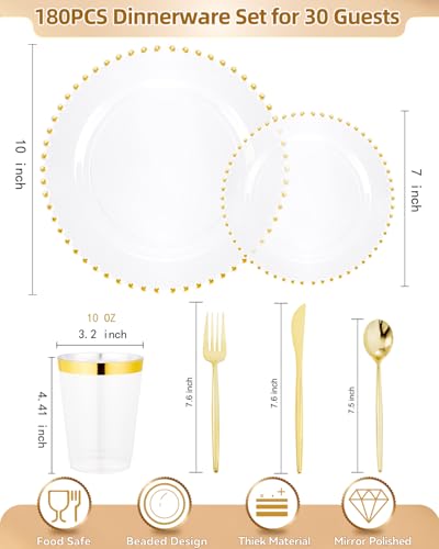 180pcs Clear Gold Plastic Dinnerware Set for Wedding Party (Clear and Gold Plastic Dinnerware Set / 180PCS)
