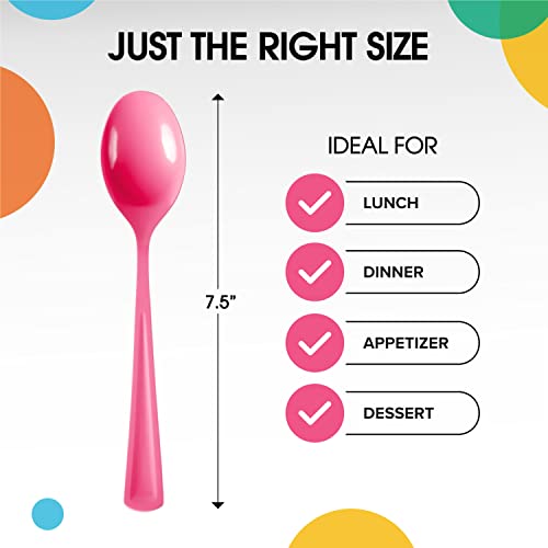 Party Solids Disposable Hot Pink Plastic Spoons 200 Pcs (Cerise / Spoons)