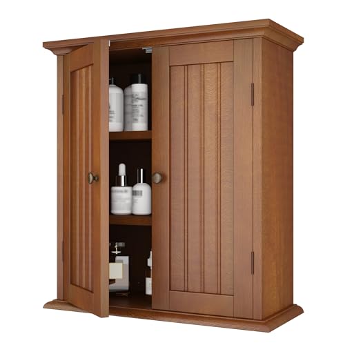 Bathroom Wall Cabinet with 2 Doors (Rustic / 8.8"D x 21.1"W x 24"H)