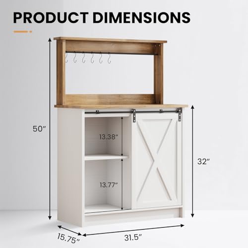 Farmhouse Coffee Bar Cabinet with Sliding Barn Door (31.5Inch / White)