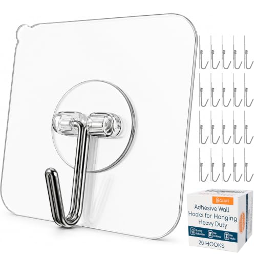 Adhesive Wall Hooks for Hanging Heavy Duty No Drill (Medium, 20 pcs)