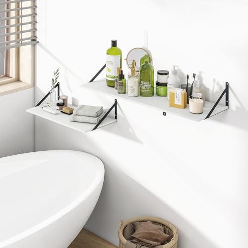 48W x 12D Deep Floating Shelves Set of 2 White (White With Black Metal Bracket / 48wx12dx5.8h)