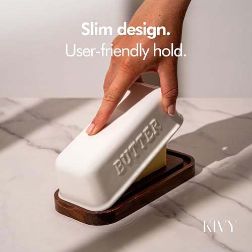 Ceramic butter dish with airtight lid that keeps butter soft (Ceramic - Acacia)