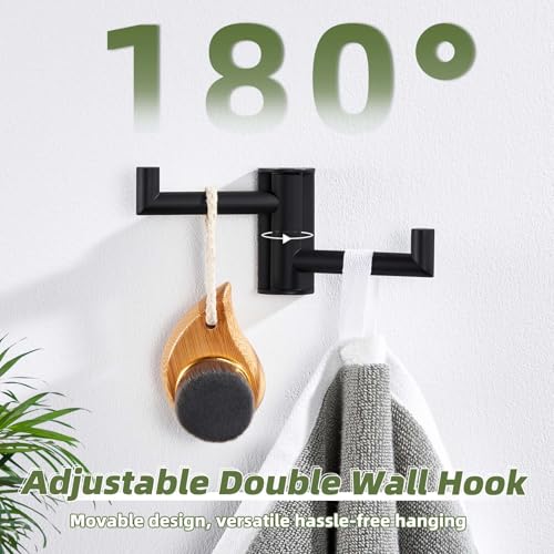 Swivel Towel Hook for Bathrooms with 2 Rotating Arms (1 Pack / Matte Black)