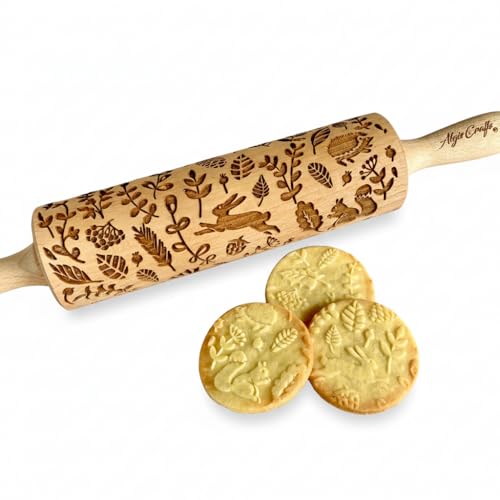 FOREST ANIMALS Embossing Rolling Pin. Laser Engraved Dough Roller for Embossed Cookies Fondant or Pottery by Algis Crafts