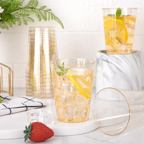 60 Pcs Gold Plastic Cups (Glitter-10oz-60)
