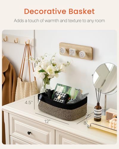 Small Woven Storage Basket for Organizing (Black & Brown / 12"L x 8"W x 4.5"H)