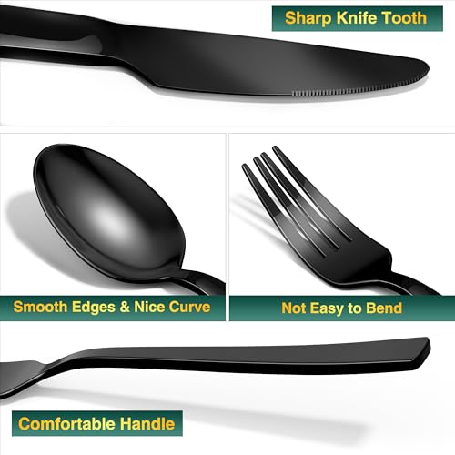 60 Pieces Black Silverware Set (60Pcs Black Modern Handles)
