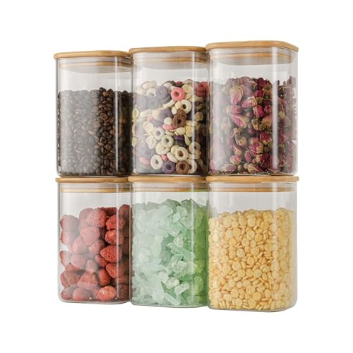 37oz/1.2Qt/1100ml Square Glass Storage Containers with Lids 6-Pack (37oz*6)