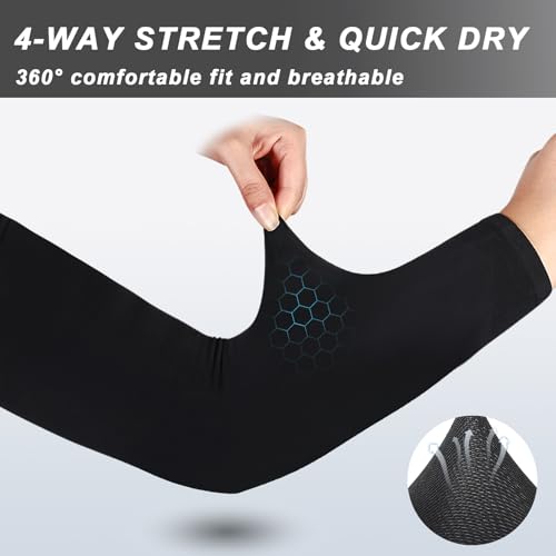 Cooling Arm Sleeves for Men Women (4 Pairs - Black+white+grey+navy Blue)
