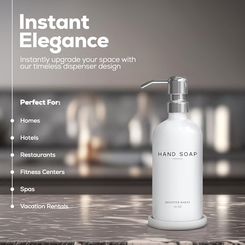 White Glass Hand Soap Dispenser Bathroom Set by Brighter Barns (Silver H)