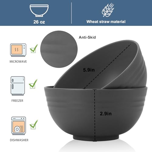 Wheat Straw Bowl Sets for Camping (26 oz / Deep Grey)