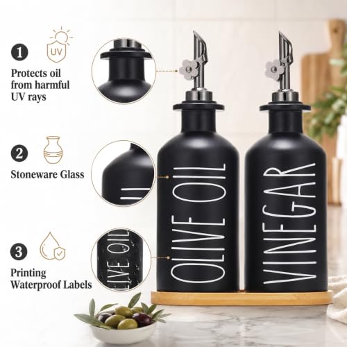 Premium Olive Oil Dispenser for Kitchen (Black+Tray / 11.8 fl oz)