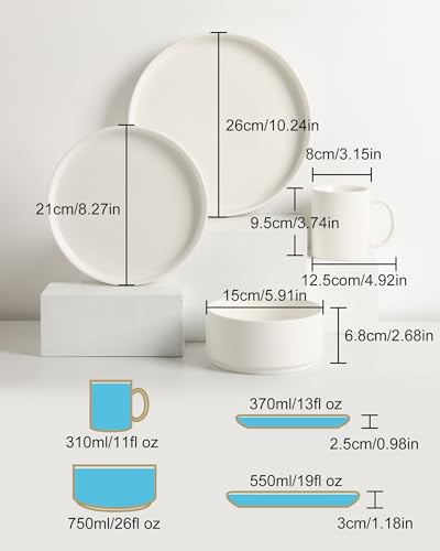 Sweejar Porcelain Dinnerware Sets for 4 (Pure White / Service for 4 (16pcs))