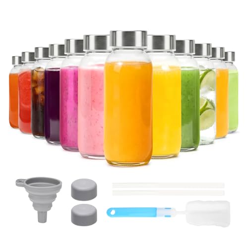 Glass Juice Bottles with Lid 12 oz (Clear Glass Bottle 12 Pack / 12 Ounces)