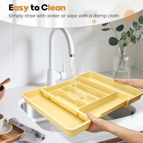 Large Silverware Organizer for Kitchen Drawer & Utensils (Desert Sand)