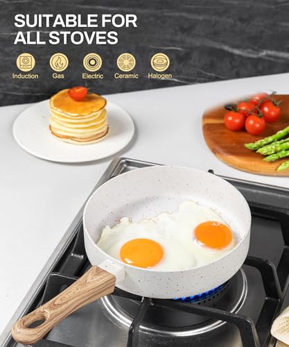Small Frying Pan Nonstick (White Granite / 6 Inch)