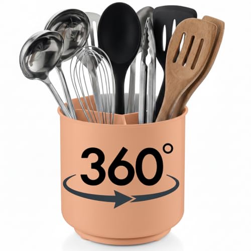 Plastic Extra Large Peach Countertop Utensil Holder Kitchen Caddy (Himalayan Salt)