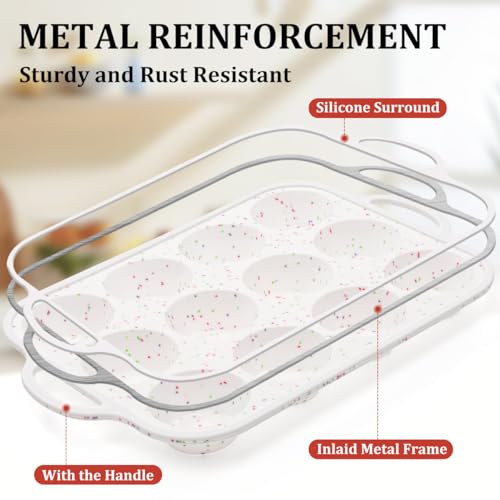 Silicone Muffin Pan with Metal Frame (White Confetti / 12-Cup Regular)