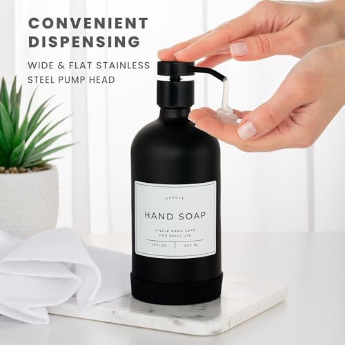 Hand and Dish Soap Dispenser for Kitchen and Bathroom (Matte Black Bottle / Black Pump)