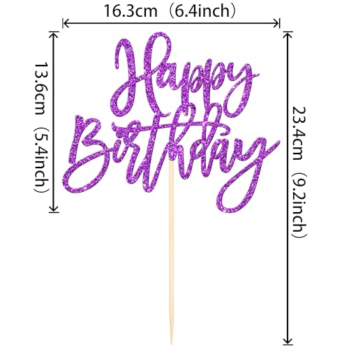 1 PCS Happy Birthday Cake Topper Glitter Happy Birthday Cake Pick for Celebrating Happy Birthday Anniversary Theme Party Cake Decorations Supplies Purple
