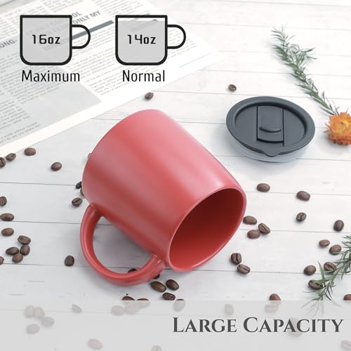 14 oz Ceramic Coffee Mug with Lid (Red)
