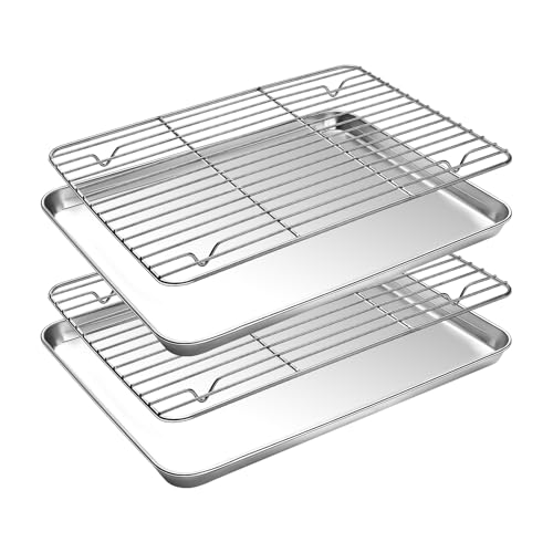 Small Baking Sheet with Cooling Rack Set [2 Baking Pans + 2 Wire Racks] (9 inch)