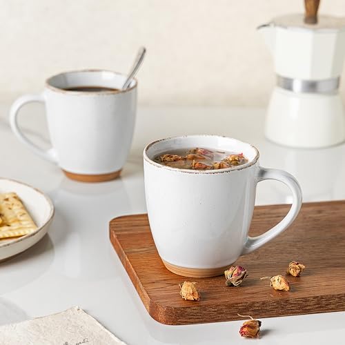 12oz Ceramic Coffee Mugs set of 4 (White(Handbrush Rim) / Set of 4)