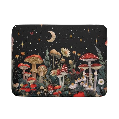 Black Mushroom Dish Drying Mat for Kitchen Counter Leaves Botanical Microfiber Dish Rack Mat Drainer Pad Washable Absorbent Dry Mat 18×24 Inch (Black Mushroom / 18" x 24")