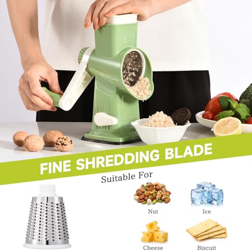 Rotary Cheese Grater Hand Crank Transparent (9.06"L x 4.33"W x 9.07"H / Green)