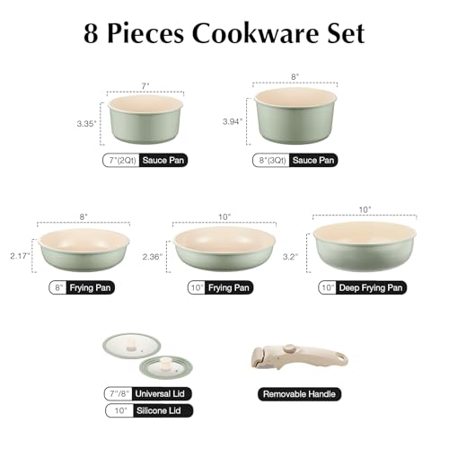 Ceramic Pots and Pans Set Non Stick Green (Sage Green)