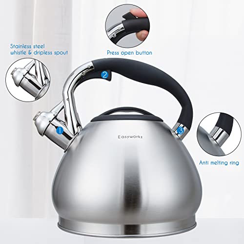 Whistling Stovetop Tea Kettle Food Grade Stainless Steel Hot Water Tea Pot With Loud Whistle (3.2 Quarts)