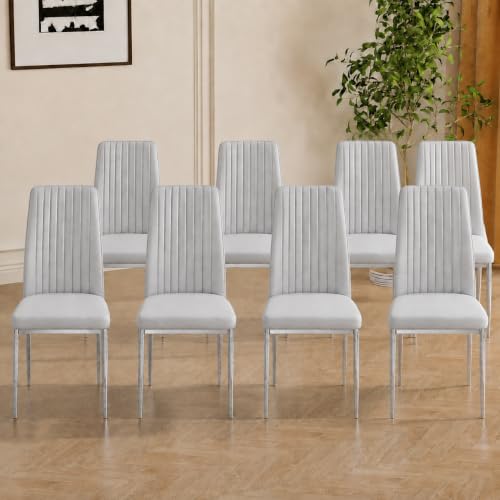 Modern Dining Chairs Gray PU Leather Kitchen Chairs Set of 8 (S- Gray)