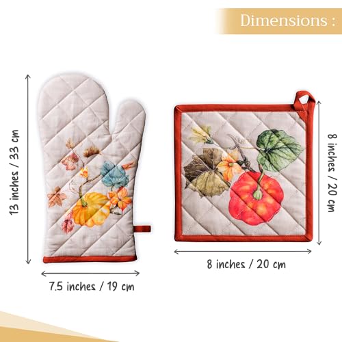 100% Cotton Oven Mitt & Pot Holder Set (096 - Potiron / 7.5" x 13" & 8" x 8" (Oven Mitt & Pot Holder))