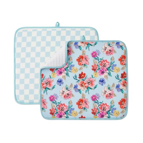 Dish Drying Mats 2 Pack (16''X18'' / Checkerboard Florals)