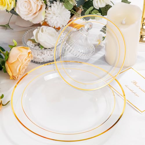 102 Pcs Clear Gold Plastic Plates (102 Pieces / Clear Gold)