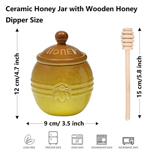 Ceramic Honey Pot with Dipper (Honey Jar-Brown)