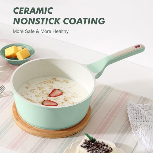 2.5 QT Ceramic Nonstick Saucepan with Lid (Mint Green / 2.5 Quarts)