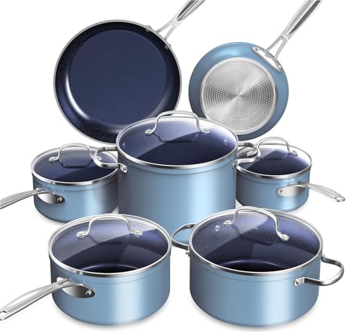 Healthy Duralon Blue Ceramic Nonstick Cookware Set (Cozy Blue / 12pc Cookware Set / Cookware Set)