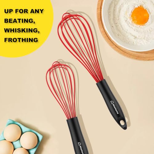 Silicone Whisk Set 8" 10" 12" Kitchen Whisk Red (Black-Red / 3 Piece)