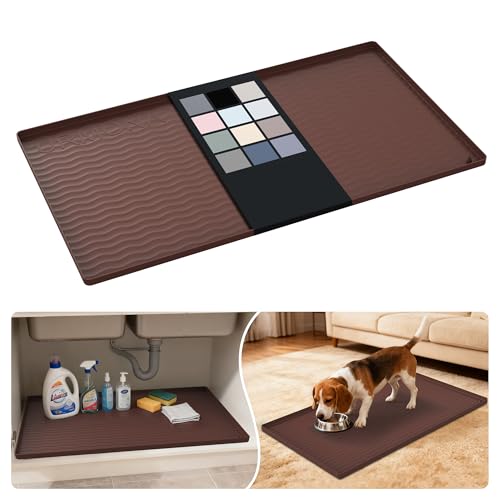 Waterproof Silicone Under Sink Mat 34'' x 19'' Shelf Liner for Kitchen and Bathroom (Brown / 19"W x 34"L)