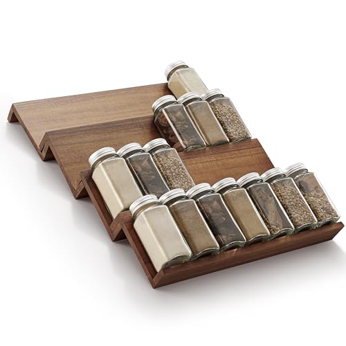 Acacia Wooden Spice Rack Organizer for Cabinet (Walnut / Pack 4)