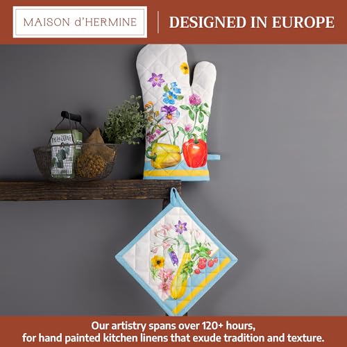 100% Cotton Oven Mitt & Pot Holder Set (042 - Giverny / 7.5" x 13" & 8" x 8" (Oven Mitt & Pot Holder))