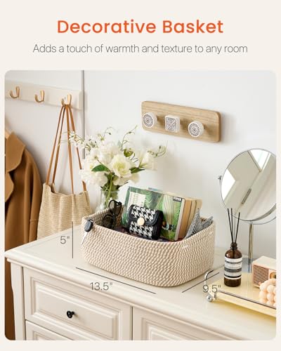 Small Woven Storage Basket for Organizing (Brown / 13.5"L x 9.5"W x 5"H)