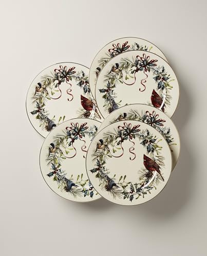 Winter Greetings Porcelain Christmas Dinner Plate Set for 6 (Dinner Plates, Set of 6)