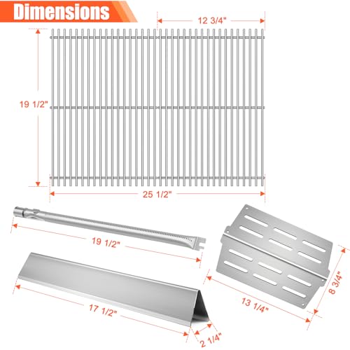 7524 7528 Cooking Grates 7622 Heat Deflectors 7620 Flavorizer Bars with Burner Tube Set for Weber Genesis Grill Replacement Parts E (Stainless Steel 2+5+3burner+2grate)