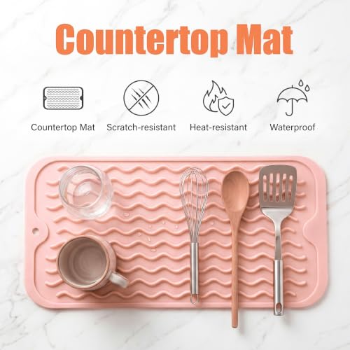 Silicone Dish Drying Mat for Multiple Usage (Pink / 12"L x 6"W)