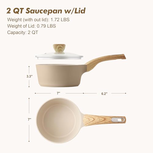 Ceramic Nonstick Sauce Pan with Lid (Ceramic Taupe / 2 Quarts)