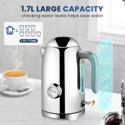 57oz Electric Kettle with Thermometer (Glossy Silver)